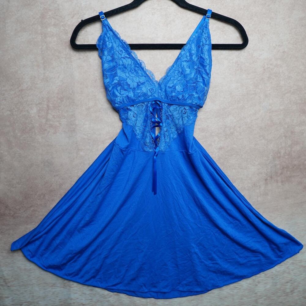 Cobalt Blue Babydoll Chemise Lace Up M